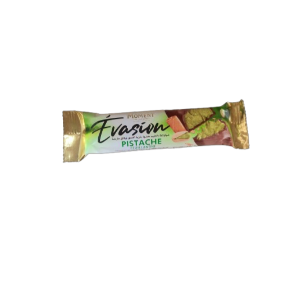 Barre de chocolat Moment Evasion – crème pistache et éclats de feuillantine – 37g