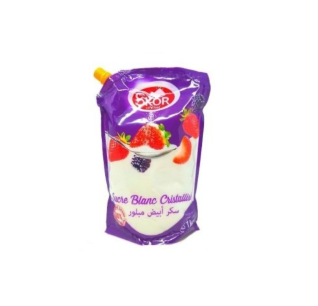 Sucre blanc cristallisé Skor – 1kg – avec verseur