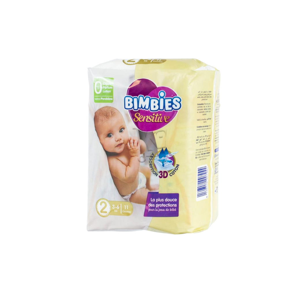 Couches bébé Bimbies Sensitive – N2 – 11pcs