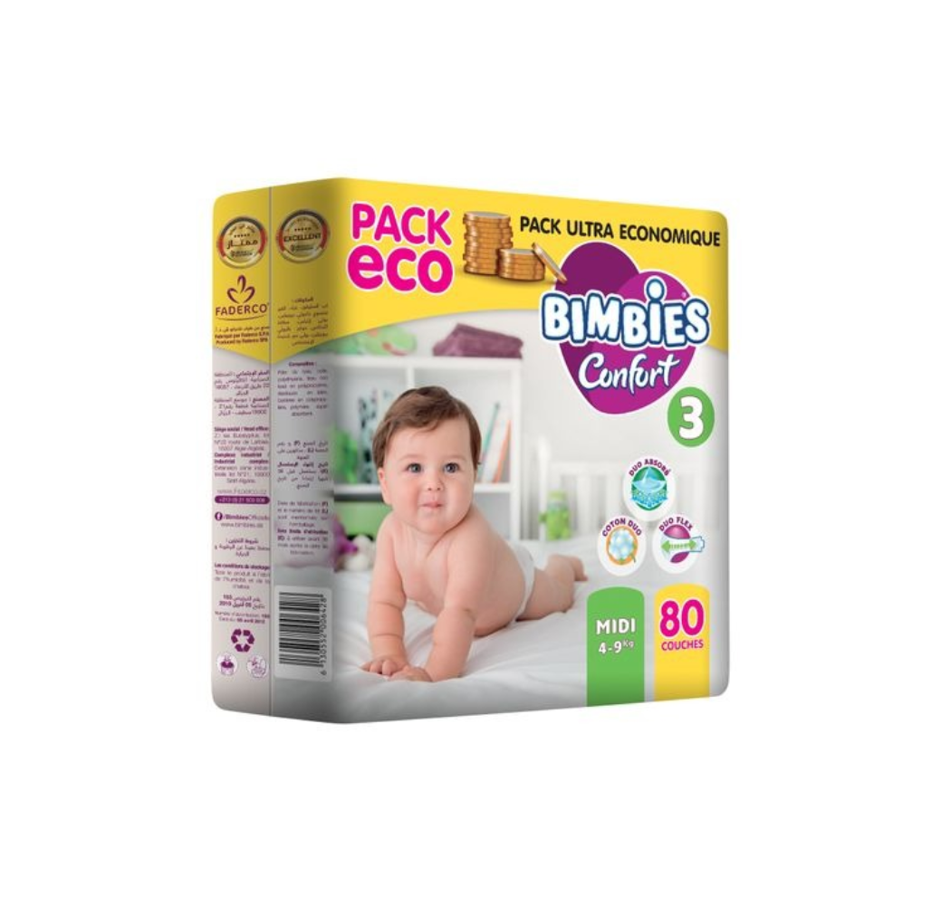 Couches bébé BIMBIES- CONFORT MIDI – N3 – 80pcs