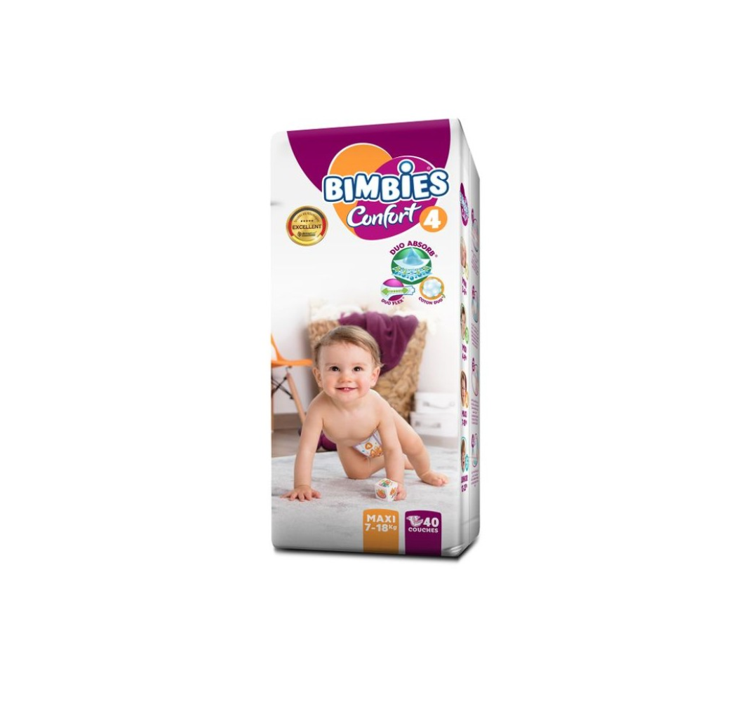 Couches bébé BIMBIES -CONFORT – N4- 40pcs