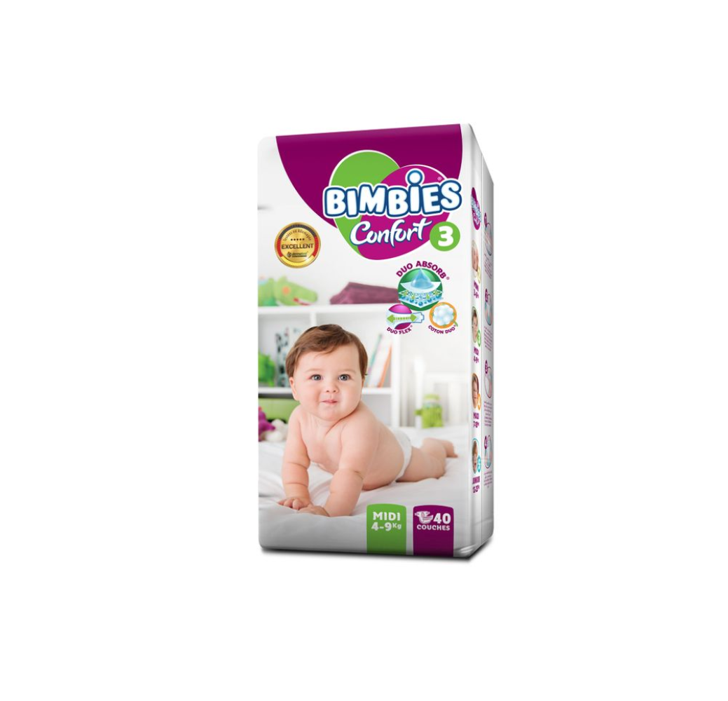 Couches bébé BIMBIES- CONFORT – N3 – 40pcs