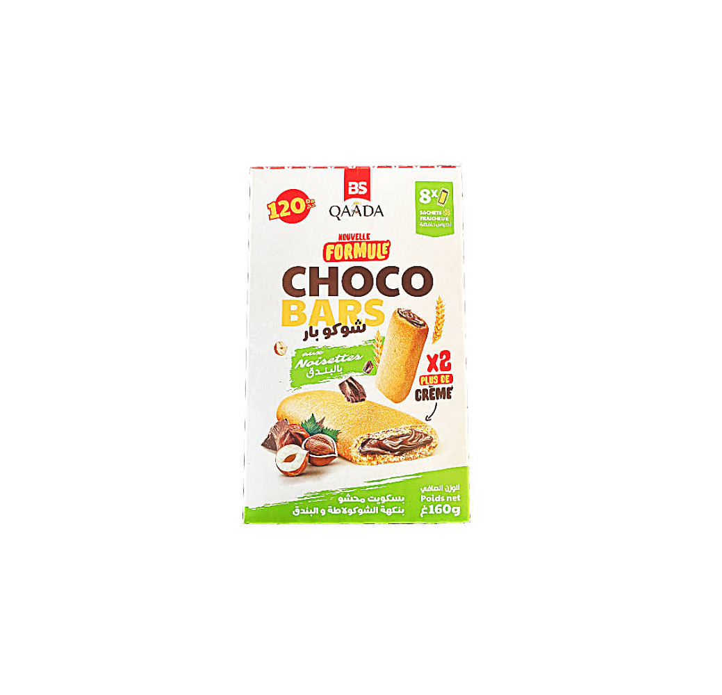 Qaada Choco Bars Biscuits fourrés saveur chocolat noisette 